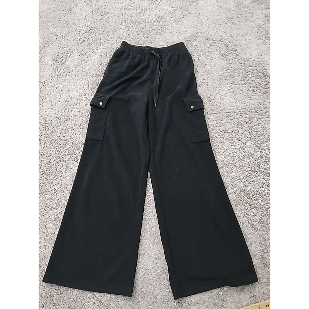 PINK Victoria's Secret Sweatpants Womens S Black Good Cargo Wide Leg Fleece